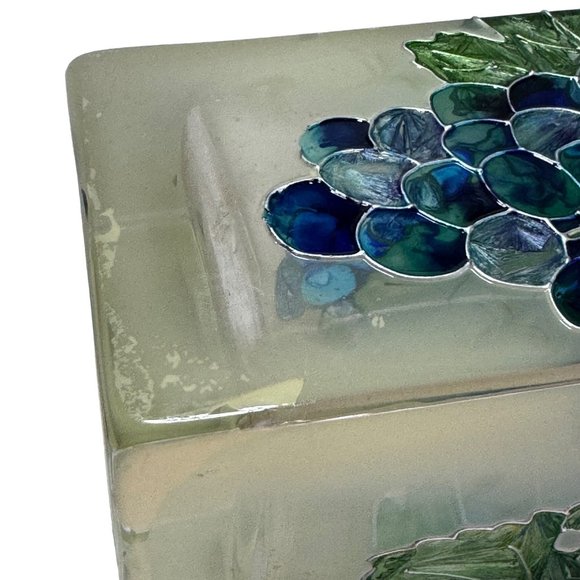 Hand Painted Grapes Vines Leaves Stained Glass Vase Joan Baker Designs 10" Tall - Picture 10 of 15